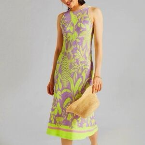 anthropologie woodblock midi dress Anthropologie Woodblock Midi Dress Fit Flare Sleeveless Cotton Pockets 10 Medium